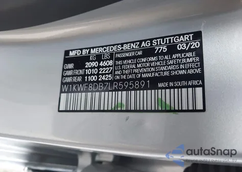 2020 Mercedes-Benz C 300 z USA, uszkodzony, nr VIN W1KWF8DB7LR595891